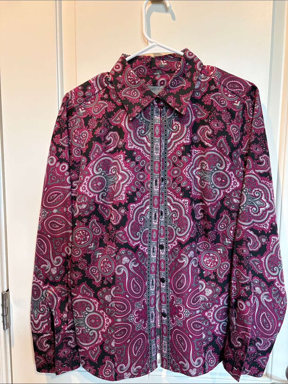 Ann Taylor Paisley Button-Down Shirt - Purple, Pink